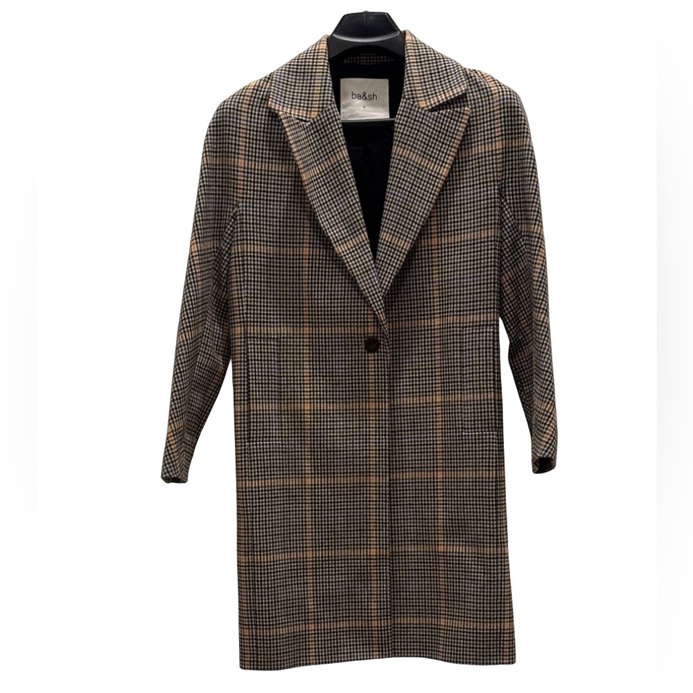 ba&sh 100% Wool Plaid Houndstooth Check Coat Size 0/US 4